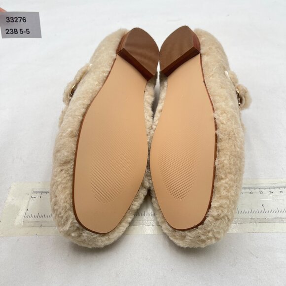 FYS Yellow Square Toe Mary Jane Fur Comfortbale Flat Ballets Buckled Dress Pumps - Picture 7 of 8